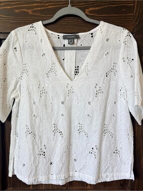 Primark White Eyelet V-Neck Blouse